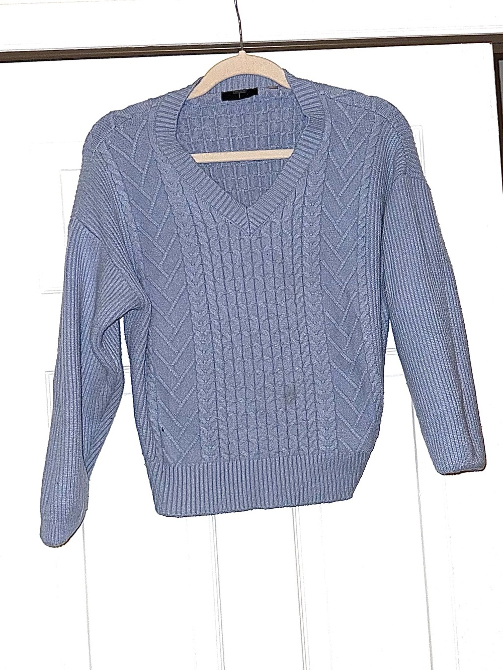Tahari Soft Sky-Blue Cable Knit Sweater